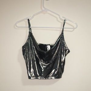 Cropped shimmery silver top